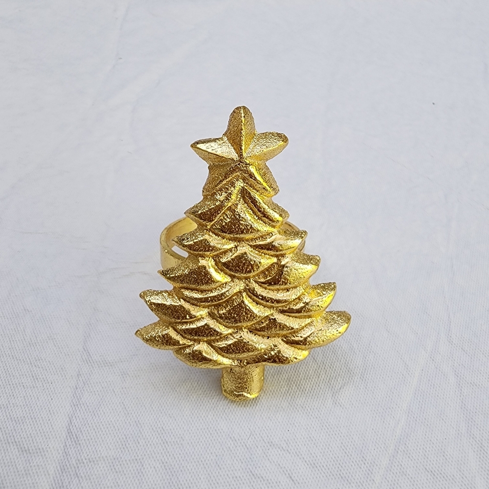 Heavy Duty Christmas Tree Napkin Rings Gold Tone - Picture 2 of 5